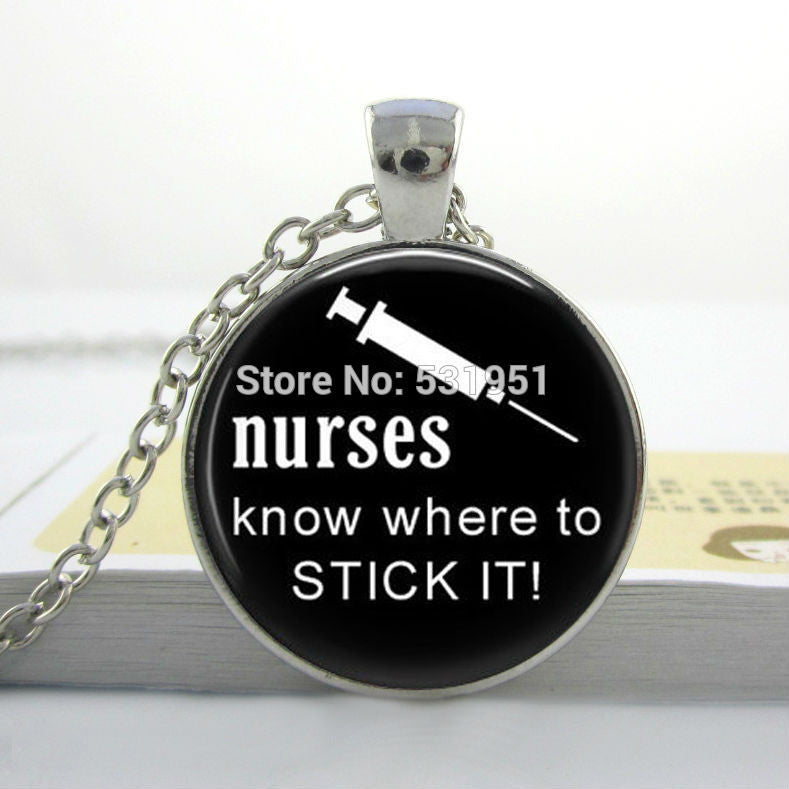 Funny Nurse Necklace Glass Picture Pendant