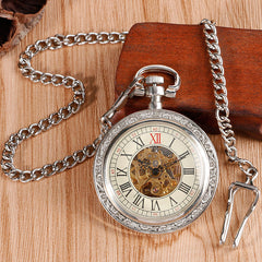 Roman Numerals Hand Winding Skeleton Pocket Watch