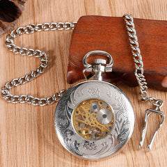 Roman Numerals Hand Winding Skeleton Pocket Watch