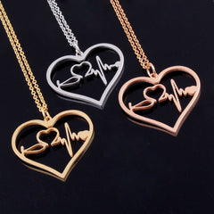 Medical Stethoscope Heart Charm Pendant Necklace