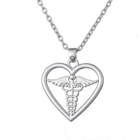 Caduceus in Heart Pendant Necklace